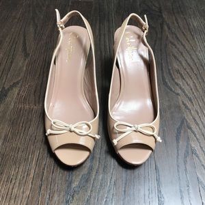 Cole Hann patent tan leather leather sling back